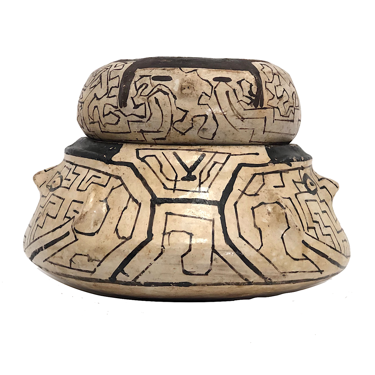 Pair of Peruvian Shipibo Pottery Stacking Bowls with Faces - reserved