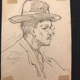 Willem Klijn Pencil Drawing of Man in Hat and Glasses, 1910, Brussels