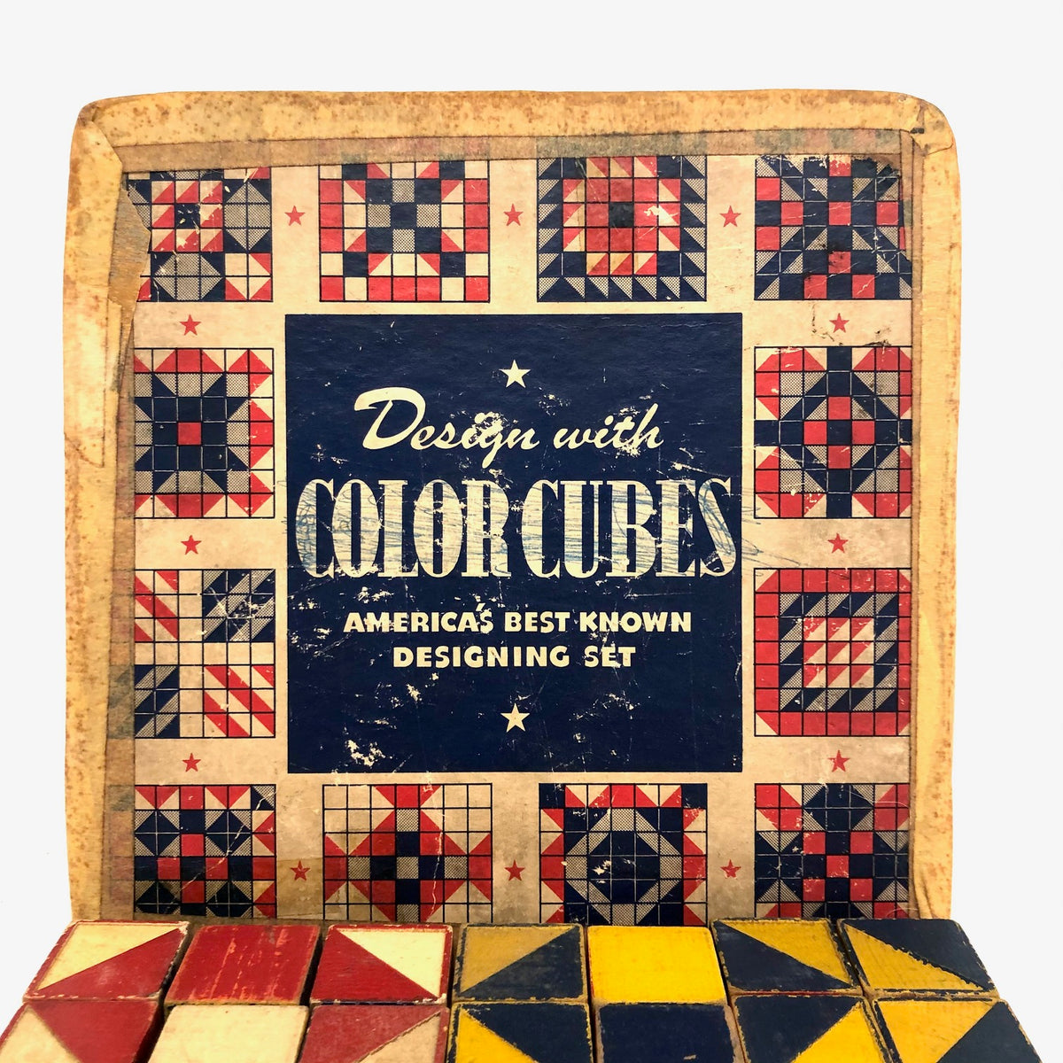 U.S. Embossing Co 1930s Color Cubes 49 Cube Set with Raised Diagonal