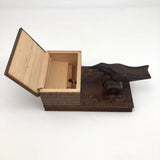 Hand-carved Wooden Cigarette Dispenser with Bird, Presumed Russian