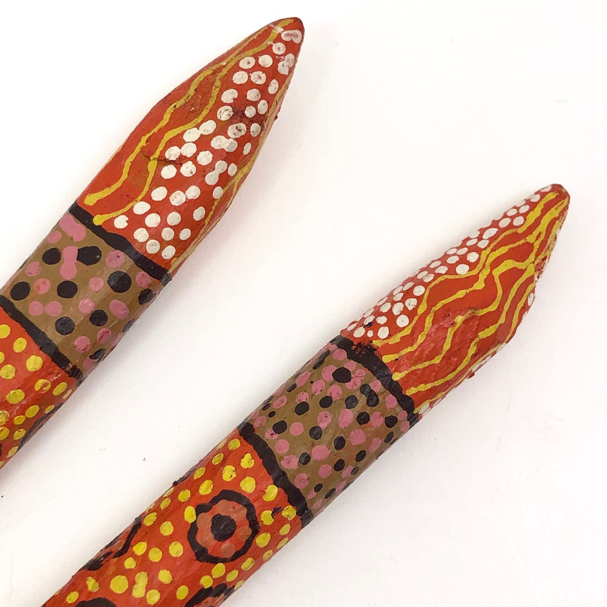 Australian Aboriginal Orange Painted Clap Sticks critical EYE Finds