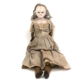 Amazing (and very intense!) Antique 22 Inch Waxed Doll with Blue Glass Eyes