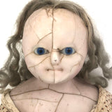 Amazing (and very intense!) Antique 22 Inch Waxed Doll with Blue Glass Eyes