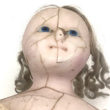 Amazing (and very intense!) Antique 22 Inch Waxed Doll with Blue Glass Eyes