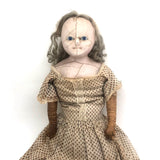 Amazing (and very intense!) Antique 22 Inch Waxed Doll with Blue Glass Eyes