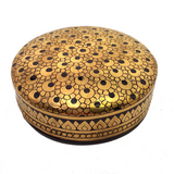Striking Gold and Black Round Lidded Burmese Lacquer Box