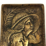 Brass Art Nouveau Ashtray with Woman in Large Hat
