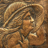 Brass Art Nouveau Ashtray with Woman in Large Hat