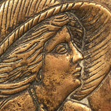 Brass Art Nouveau Ashtray with Woman in Large Hat