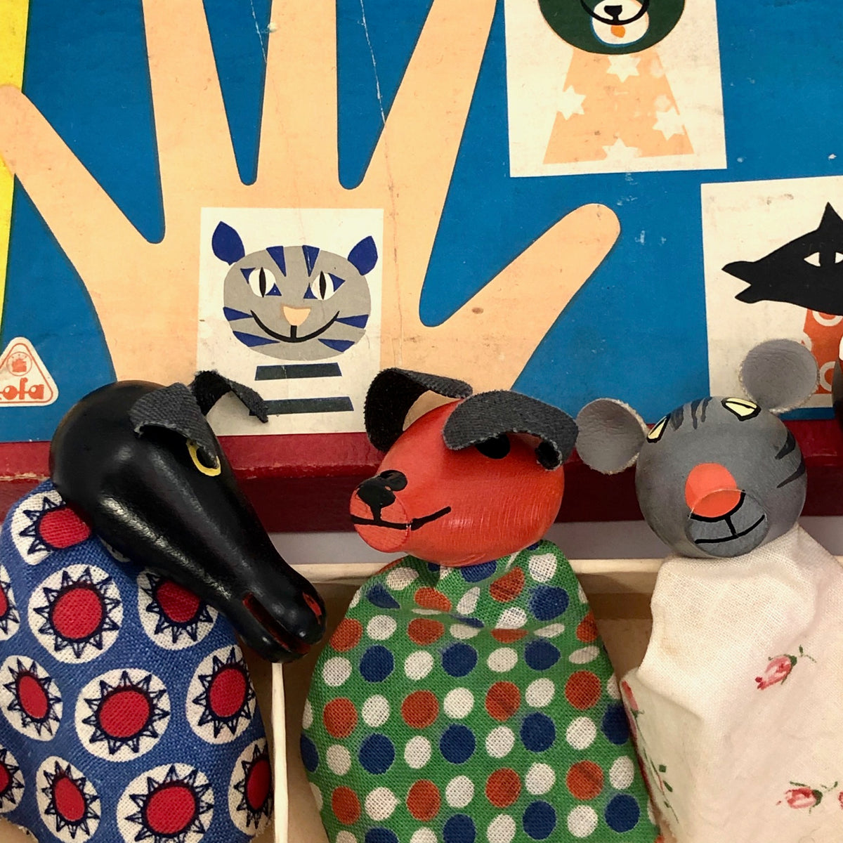 Mid-Century Tofa Czechoslovakian Wooden Finger Puppet Set