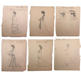 Carlotta Huse 1902 Graphite Fashion Drawings - Sold Individually