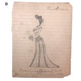 Carlotta Huse 1902 Graphite Fashion Drawings - Sold Individually