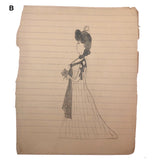 Carlotta Huse 1902 Graphite Fashion Drawings - Sold Individually