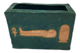 Teal Green Egyptian-themed Slab Ceramic Vessel