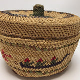 Makah Pacific Northwest Coast Native Whaling Motif Lidded Basket