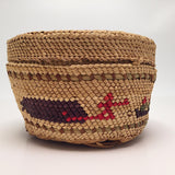 Makah Pacific Northwest Coast Native Whaling Motif Lidded Basket