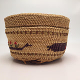 Makah Pacific Northwest Coast Native Whaling Motif Lidded Basket