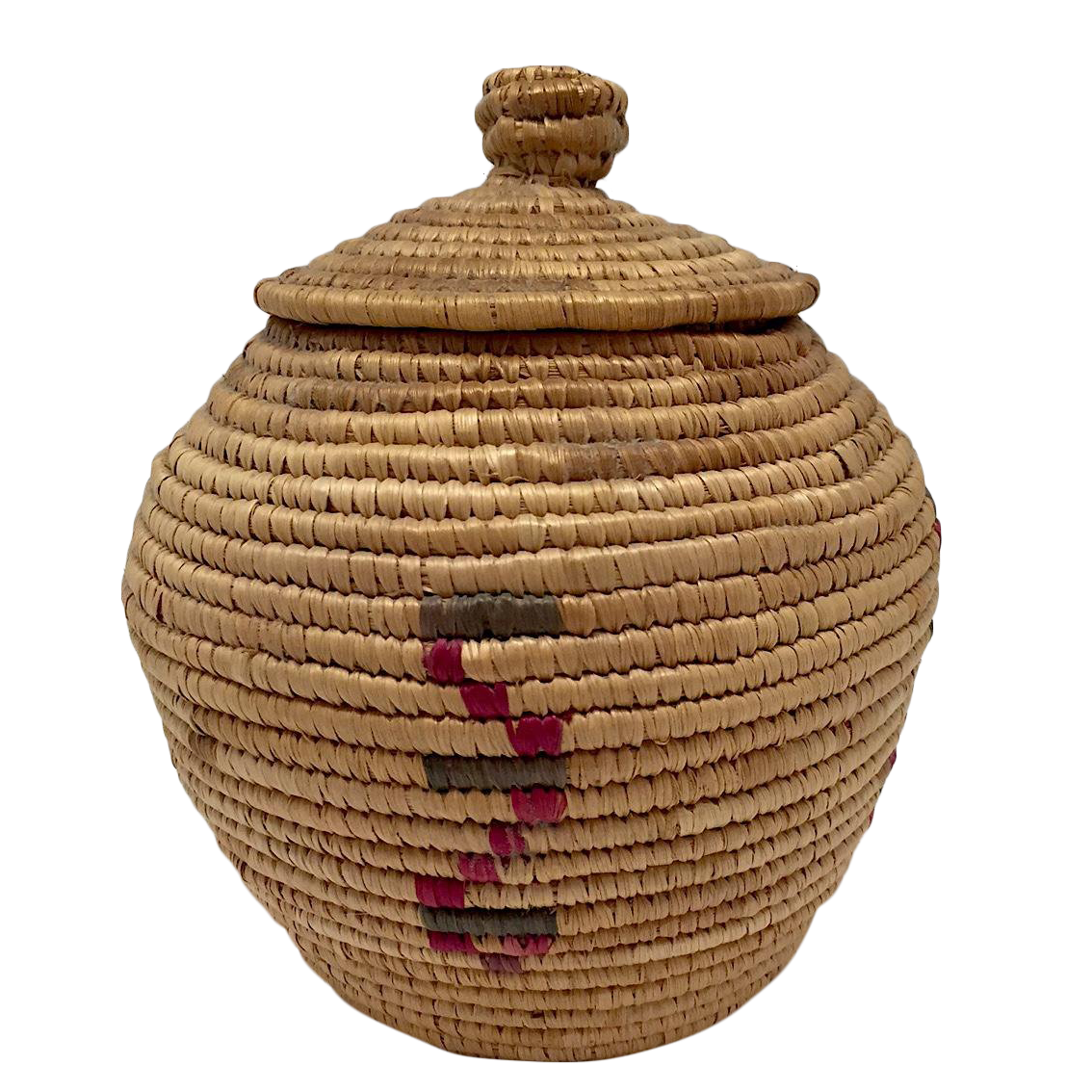 Yup'ik Northwest Coast Native American Lidded Coiled Grass Basket