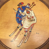 Swedish Hand-painted Wooden Plate with Skiing Couple