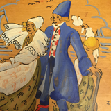 Swedish Hand-Painted Wooden Plate with Seaside Couple