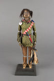 c. Late 19th Century Hand-carved Indigenous Folk Art Doll with Turned Head and Leather and Wool Scrap Clothing