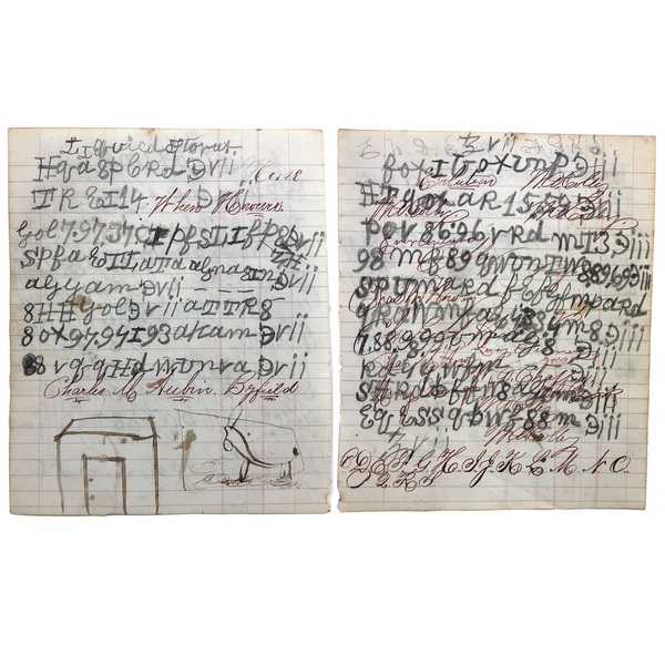 Alphabet, Horse, House, Evolution, Double-side Notebook Page with Cipher Writing, 1887