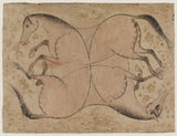 Interlaced Horses, Stunning Antique Gouache Indo-Persian Miniature Painting on Card, Framed as Found