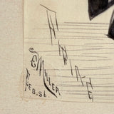 Woman with Fan and Bustle, 1886 Signed Ink Drawing, Mounted as Found