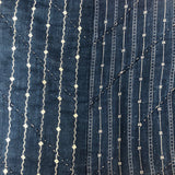 Boldly Graphic Handmade Quilt, Indigo Calico with Piecework Squares and Shirting Fabric Reverse
