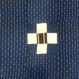 Boldly Graphic Handmade Quilt, Indigo Calico with Piecework Squares and Shirting Fabric Reverse