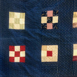 Boldly Graphic Handmade Quilt, Indigo Calico with Piecework Squares and Shirting Fabric Reverse