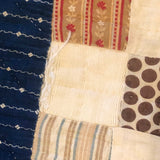 Boldly Graphic Handmade Quilt, Indigo Calico with Piecework Squares and Shirting Fabric Reverse