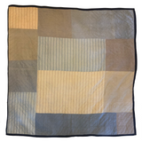 Boldly Graphic Handmade Quilt, Indigo Calico with Piecework Squares and Shirting Fabric Reverse