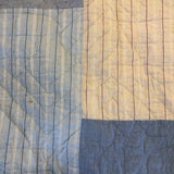 Boldly Graphic Handmade Quilt, Indigo Calico with Piecework Squares and Shirting Fabric Reverse