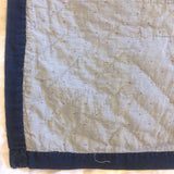 Boldly Graphic Handmade Quilt, Indigo Calico with Piecework Squares and Shirting Fabric Reverse