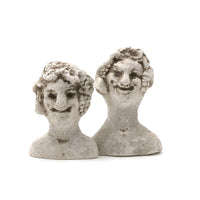 Curious Little Pair of Smiling Chalkware Busts (Flat Backs)