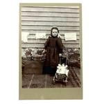 Proud Girl with Doll in Carriage, Wash Buckets, Linens on Clothesline, Antique Mounted Albumen Photo