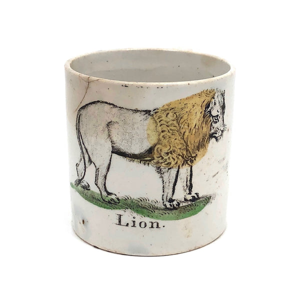 Wonderful and Very Rare Early 19th c. Transferware Child's Cup: LION