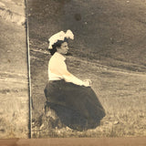 Homemade Antique Stereoview, Seated Woman in Hat in Landscape