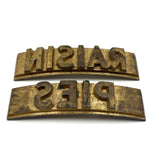 RAISIN PIES, Classic Pair of 5 Inch Heavy Brass Curved Print Blocks, c. 1940s-50s