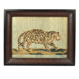 Stalking Leopard: 18th/19th Century Silk Needlepoint Against Pale Green Ground