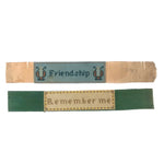Friendship + Remember Me, Pair of Early Punch Paper Embroideries on Ribbon