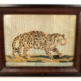 Stalking Leopard: 18th/19th Century Silk Needlepoint Against Pale Green Ground