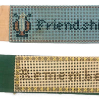Friendship + Remember Me, Pair of Early Punch Paper Embroideries on Ribbon
