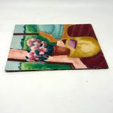 Potted Flowers with Chair and View, Cheerful c. 1980s Acrylic on Cardboard Painting