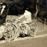 Two Women in Hats on Early Motorcycles (Pope and Emblem), C. 1910s Snapshot