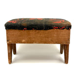 19th Century Primitive Pine Stool with Wonderful Pieced and Appliquéd Woolen Cover
