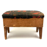 19th Century Primitive Pine Stool with Wonderful Pieced and Appliquéd Woolen Cover