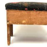 19th Century Primitive Pine Stool with Wonderful Pieced and Appliquéd Woolen Cover