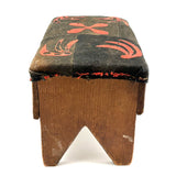 19th Century Primitive Pine Stool with Wonderful Pieced and Appliquéd Woolen Cover